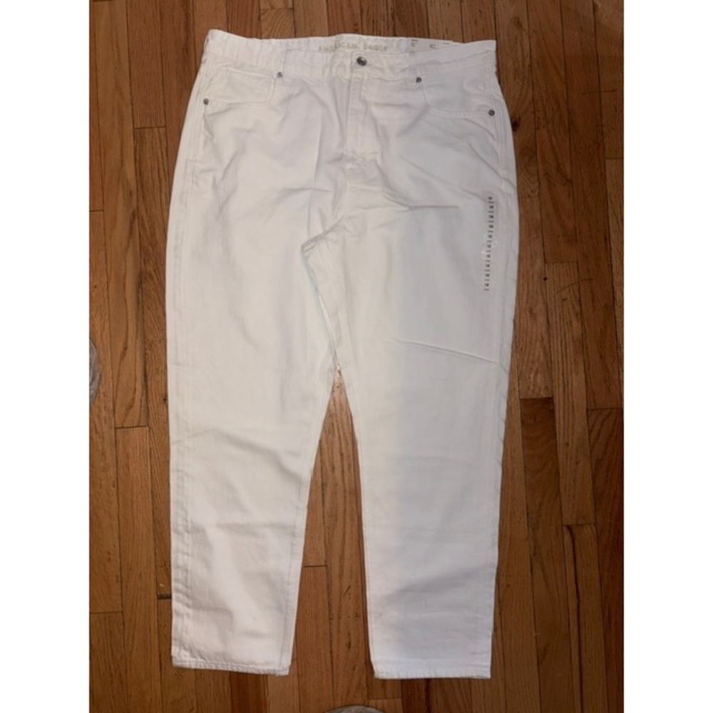 American Eagle White Stretch Mom Jean High Rise Tapered Leg Womens 18 Long 34W
